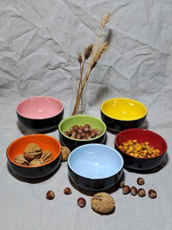 Keramika Çift Renk 12 Cm Bulut Kase / Çerezlik (1 Adet 6'lı Set) Karışık Renklerde